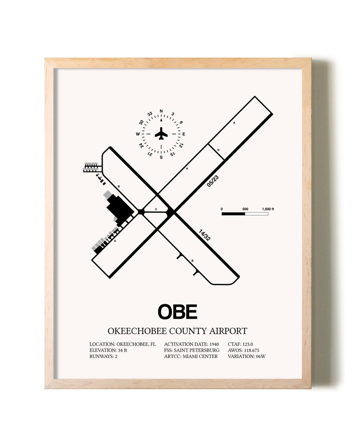 Okeechobee County Airport framed wall art in white frame