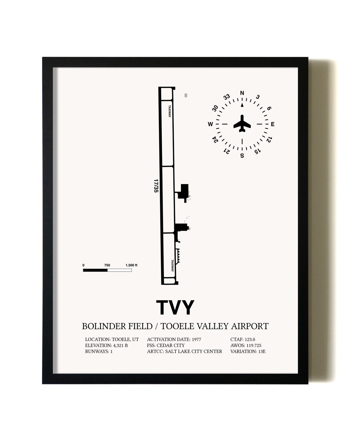 Framed Bolinder Field / Tooele Valley Airport wall art poster in black frame