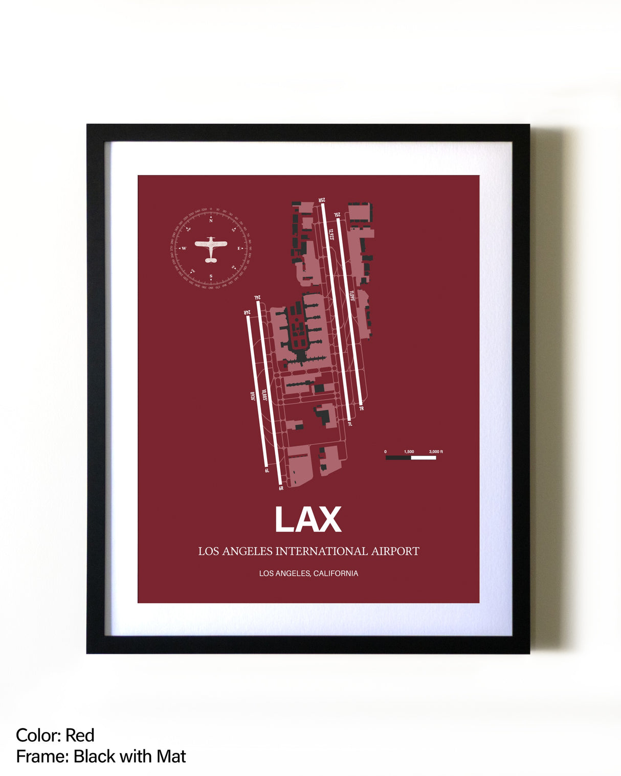 Los Angeles International Airport aviation wall décor in black wood frame