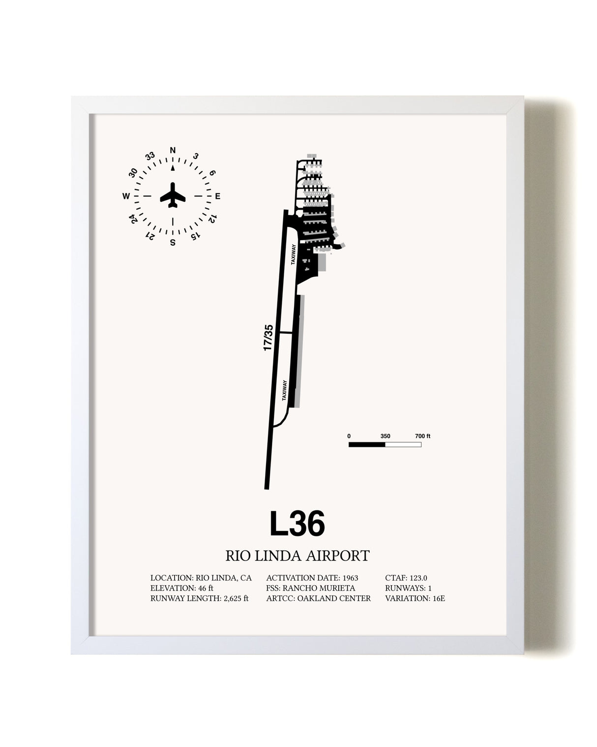 Rio Linda Airport airport map poster in oak frame