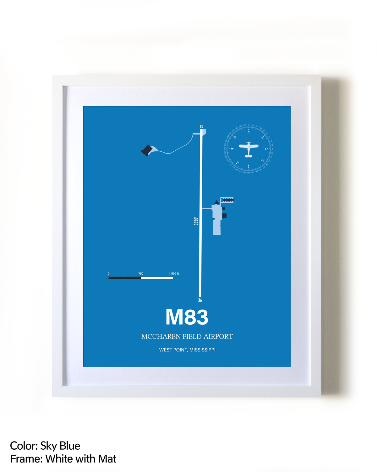 McCharen Field Airport framed wall art in white frame with mat