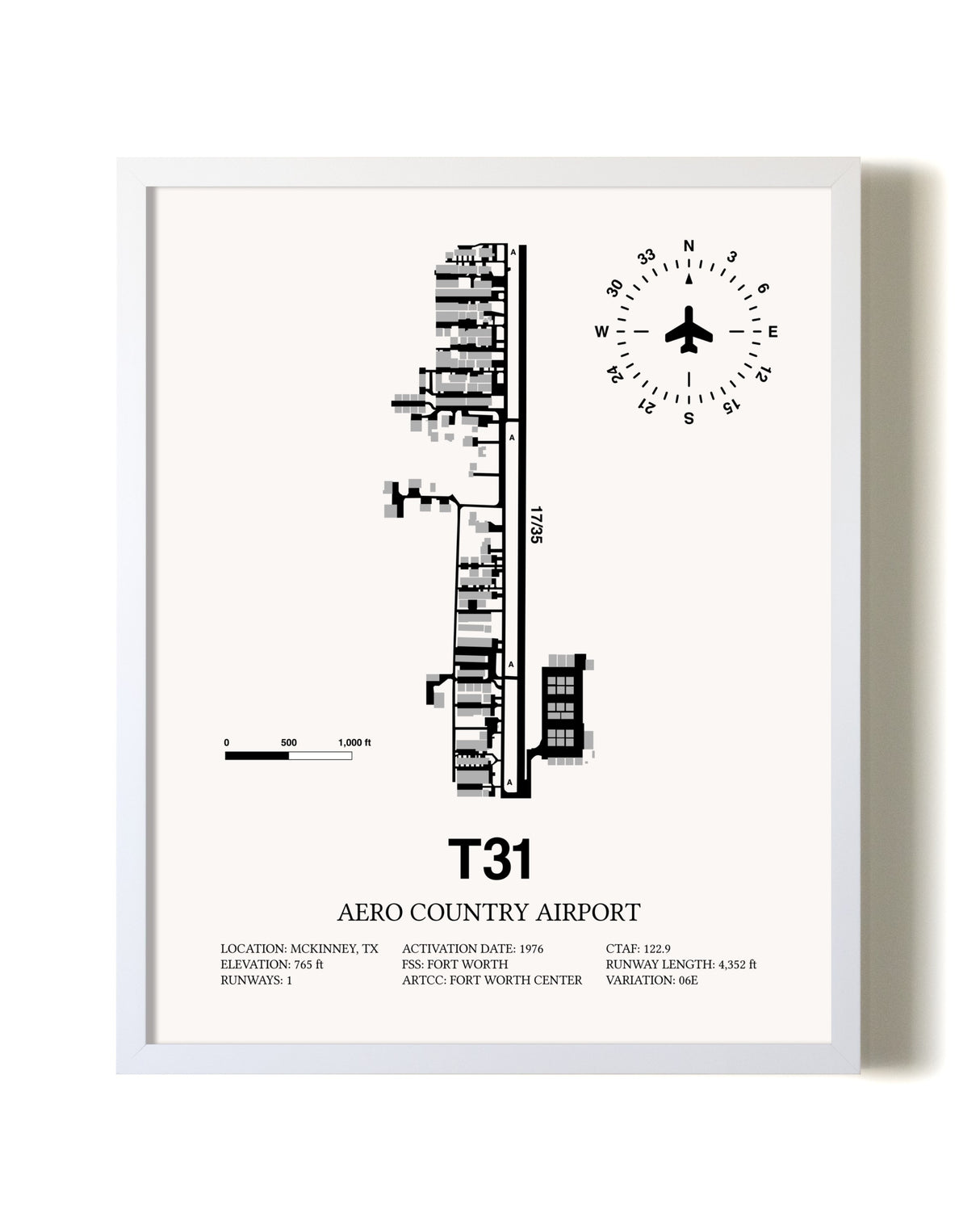 Aero Country Airport airport map poster in oak frame