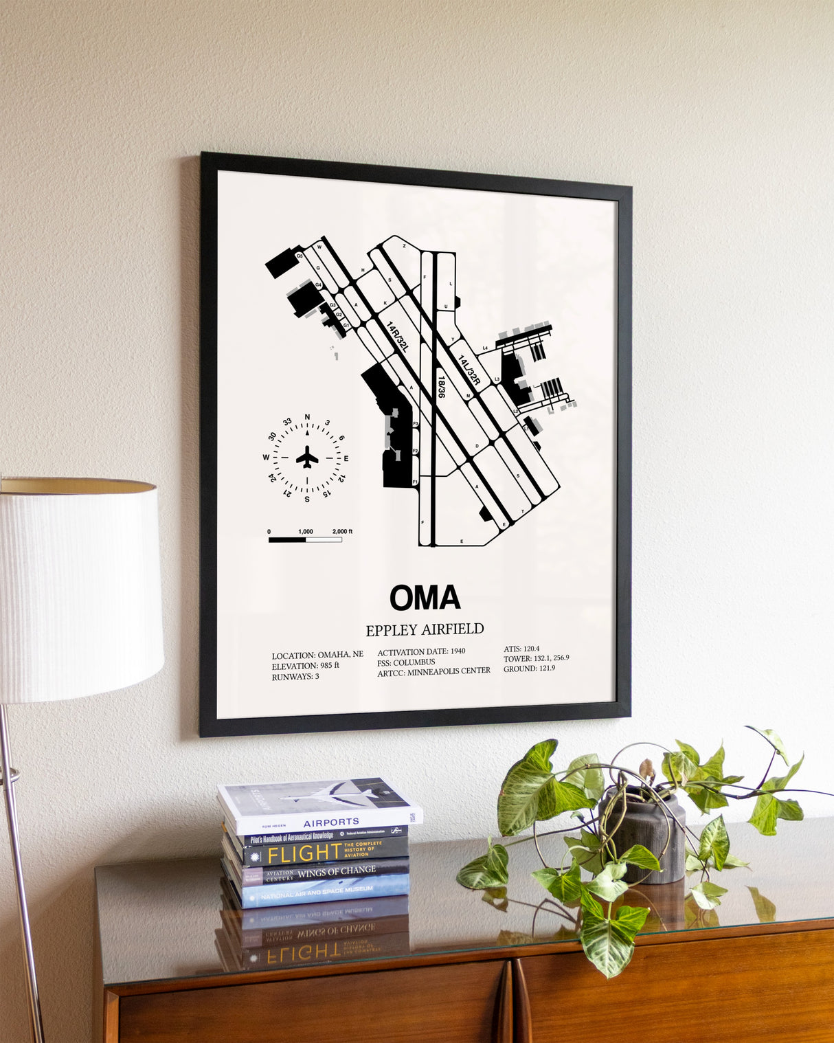 Eppley Airfield aviation wall décor in black wood frame