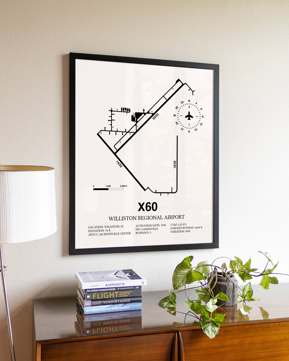 Williston Regional Airport aviation wall décor in black wood frame