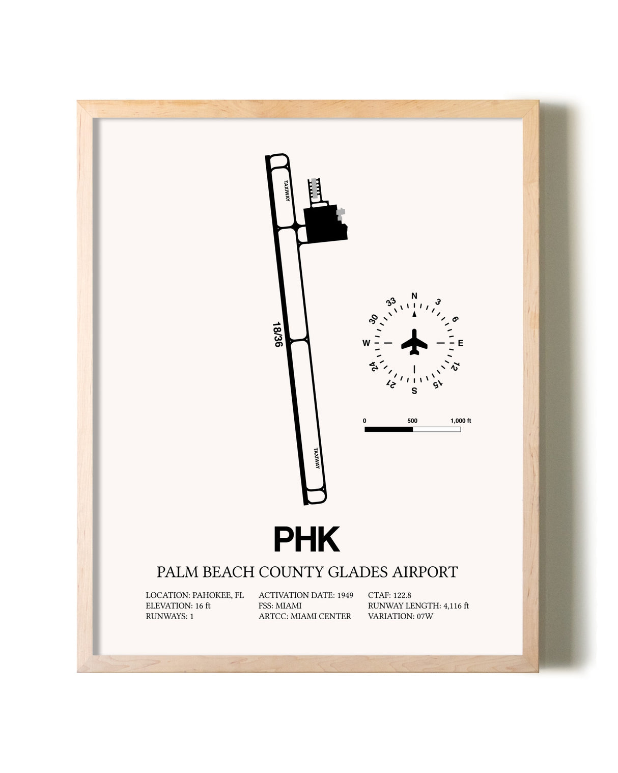 Palm Beach County Glades Airport framed wall art in white frame