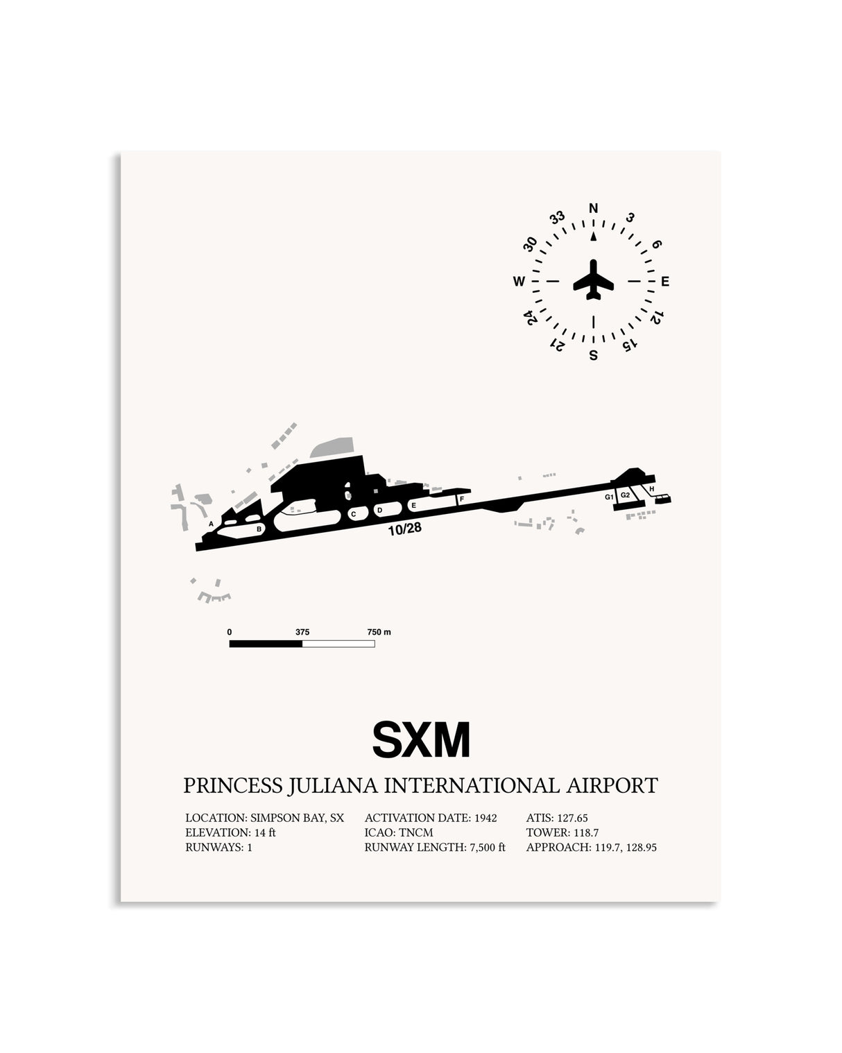 Gray Princess Juliana International Airport framed poster displayed in an airplane hangar