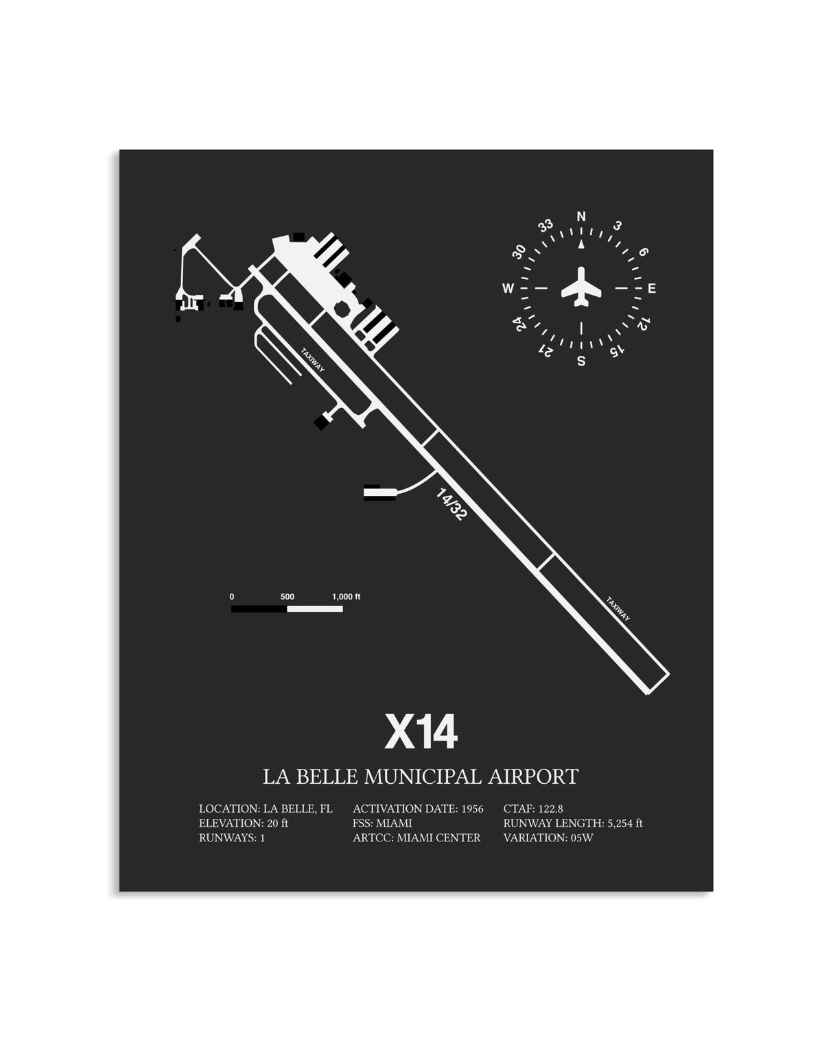 Gray Framed La Belle Municipal Airport layout wall art poster