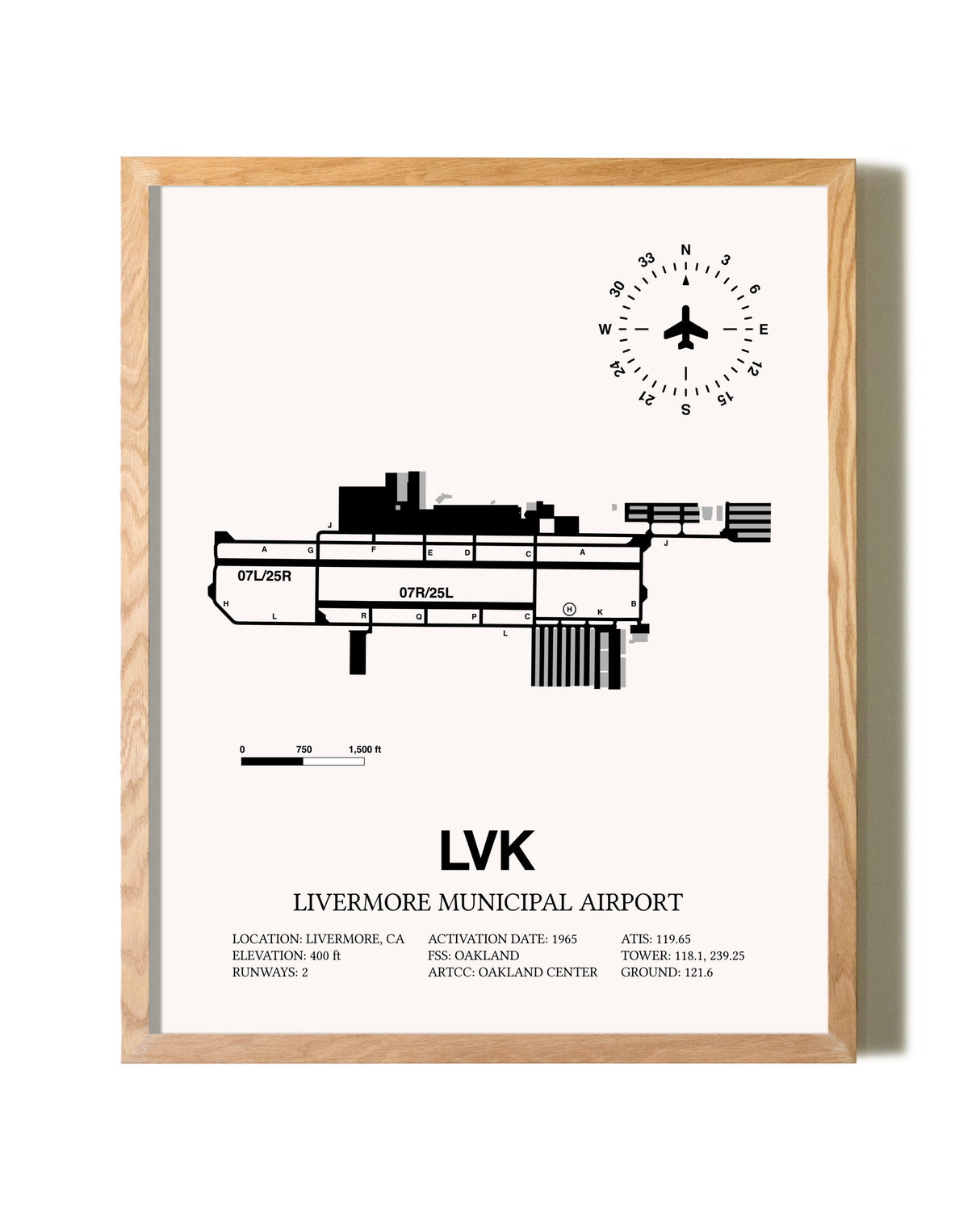 Livermore Municipal Airport framed print in natural wood frame