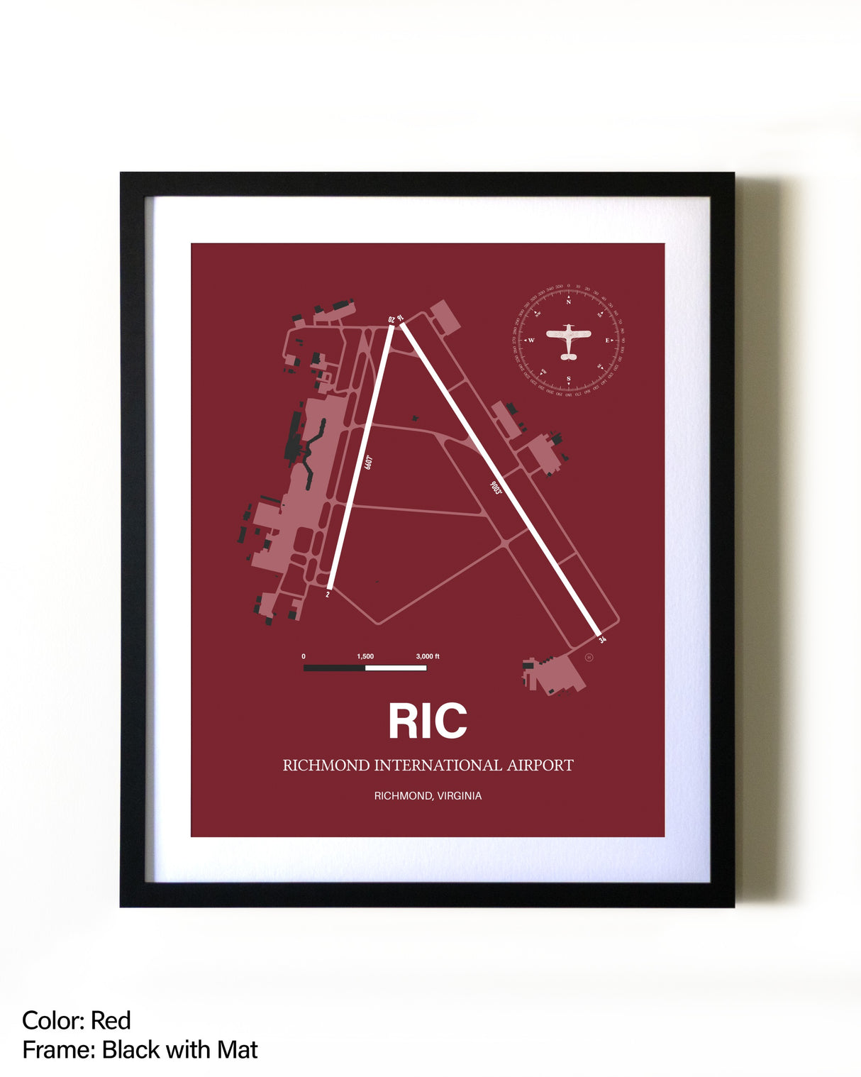 Richmond International Airport aviation wall décor in black wood frame
