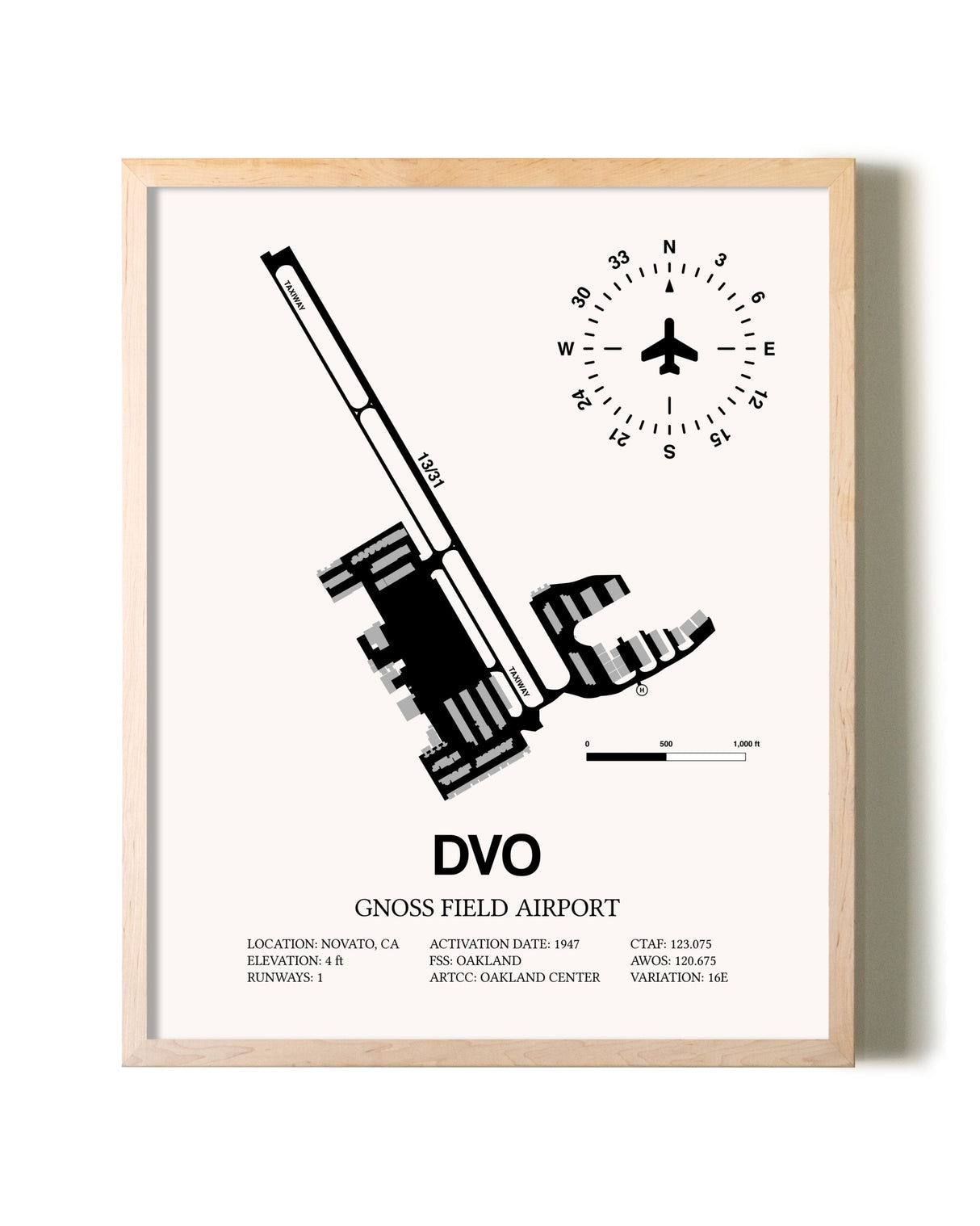 Gnoss Field Airport framed wall art in white frame