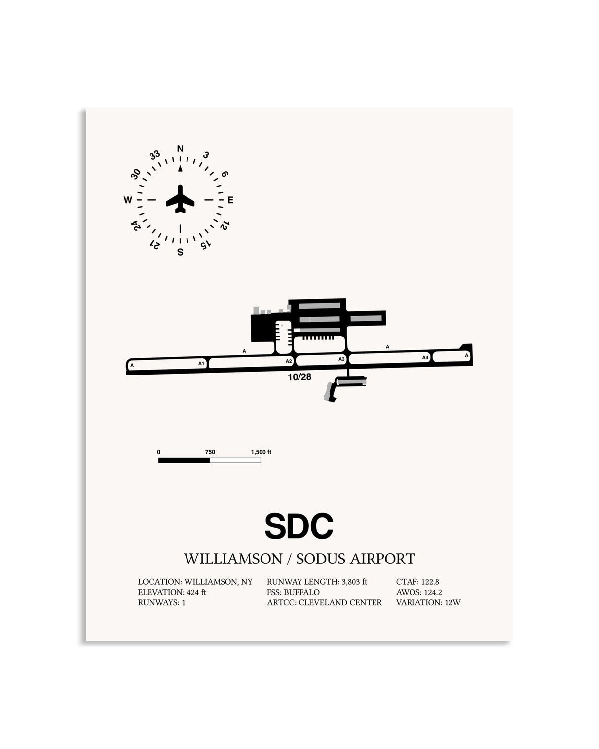 Gray Williamson / Sodus Airport framed poster displayed in an airplane hangar