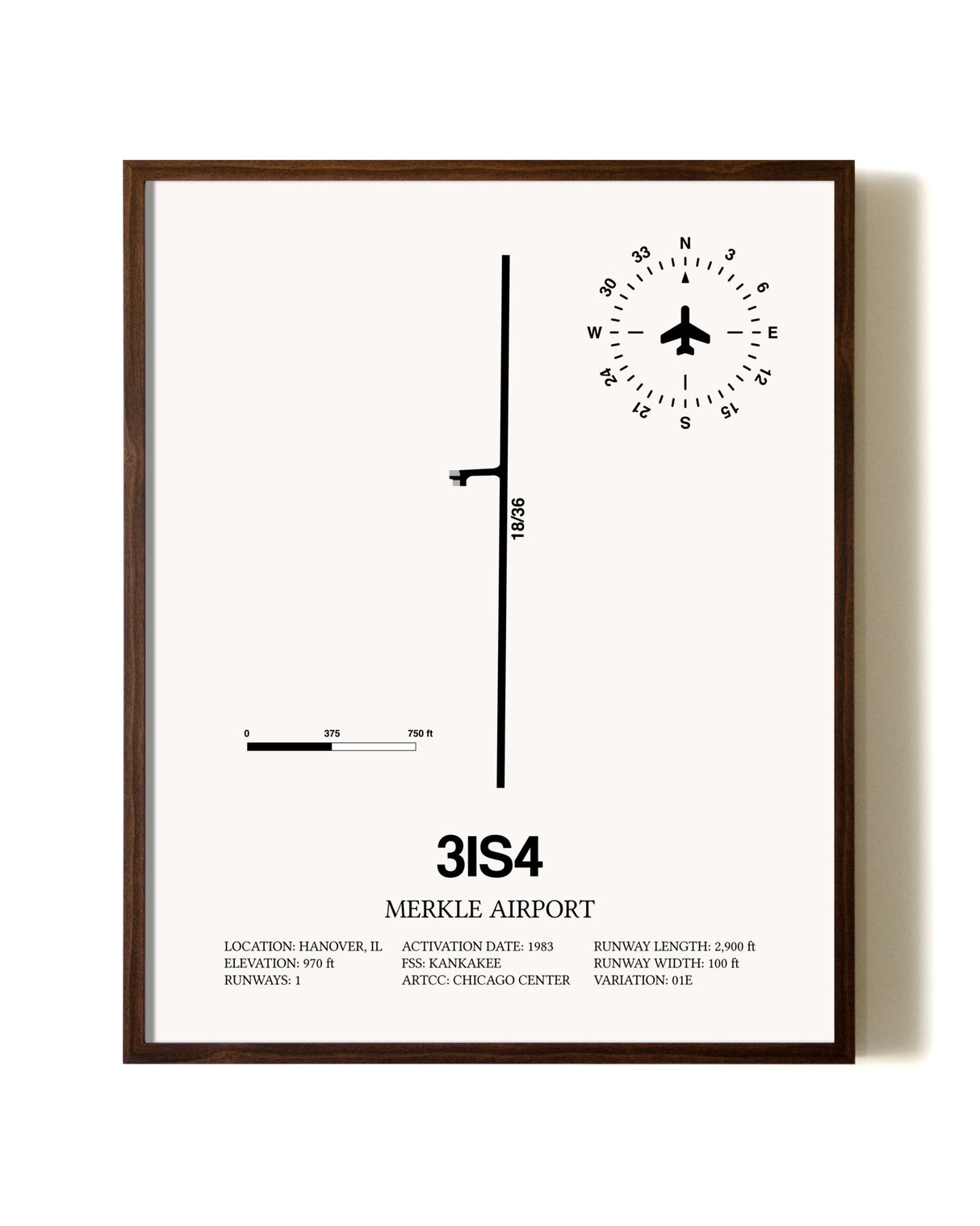 Merkle Airport aviation print in walnut frame