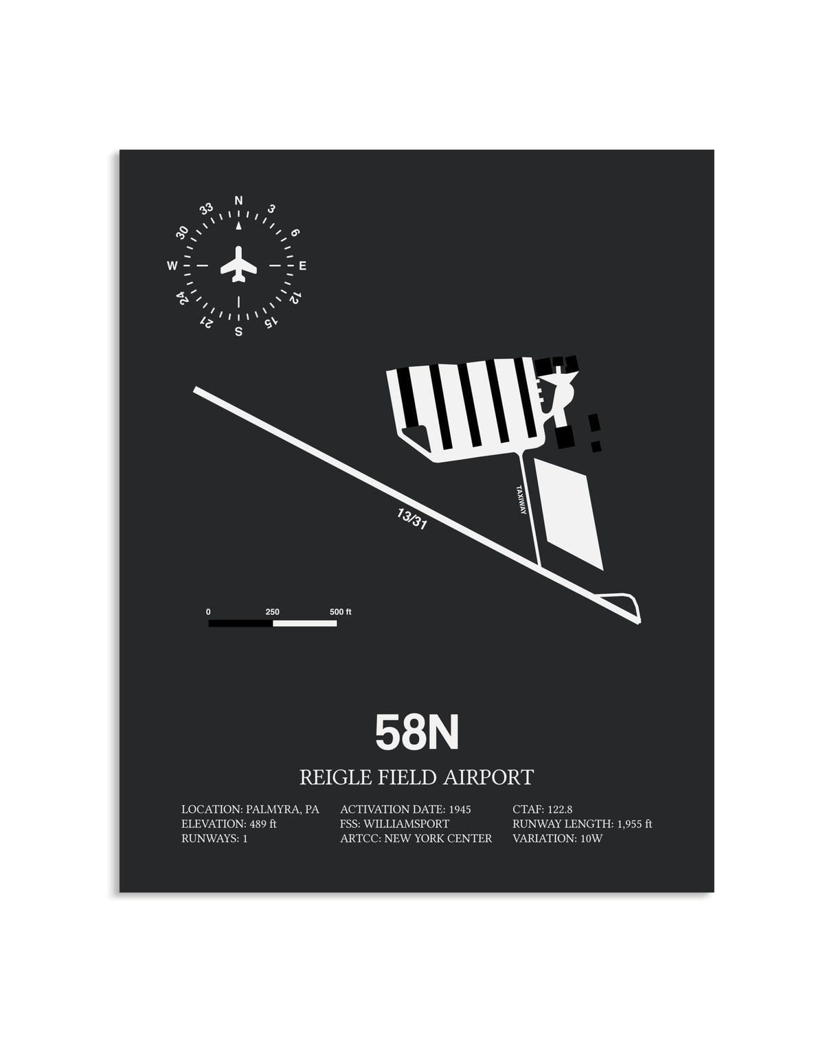 Gray Framed Reigle Field Airport layout wall art poster