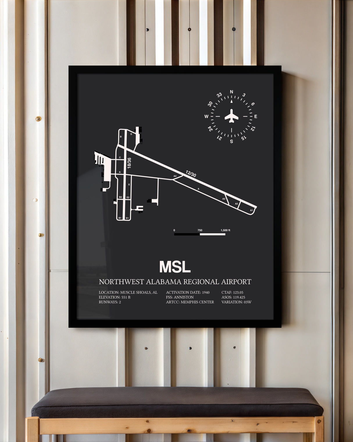 Frame color options for Northwest Alabama Regional Airport Wall Art