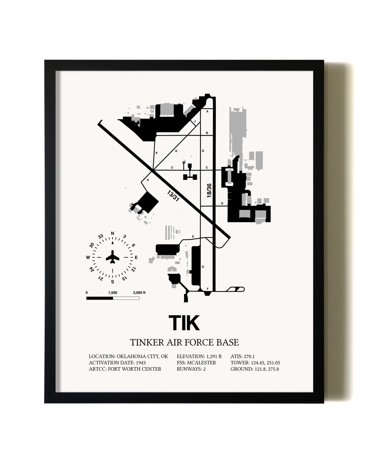 Framed Tinker Air Force Base wall art poster in black frame