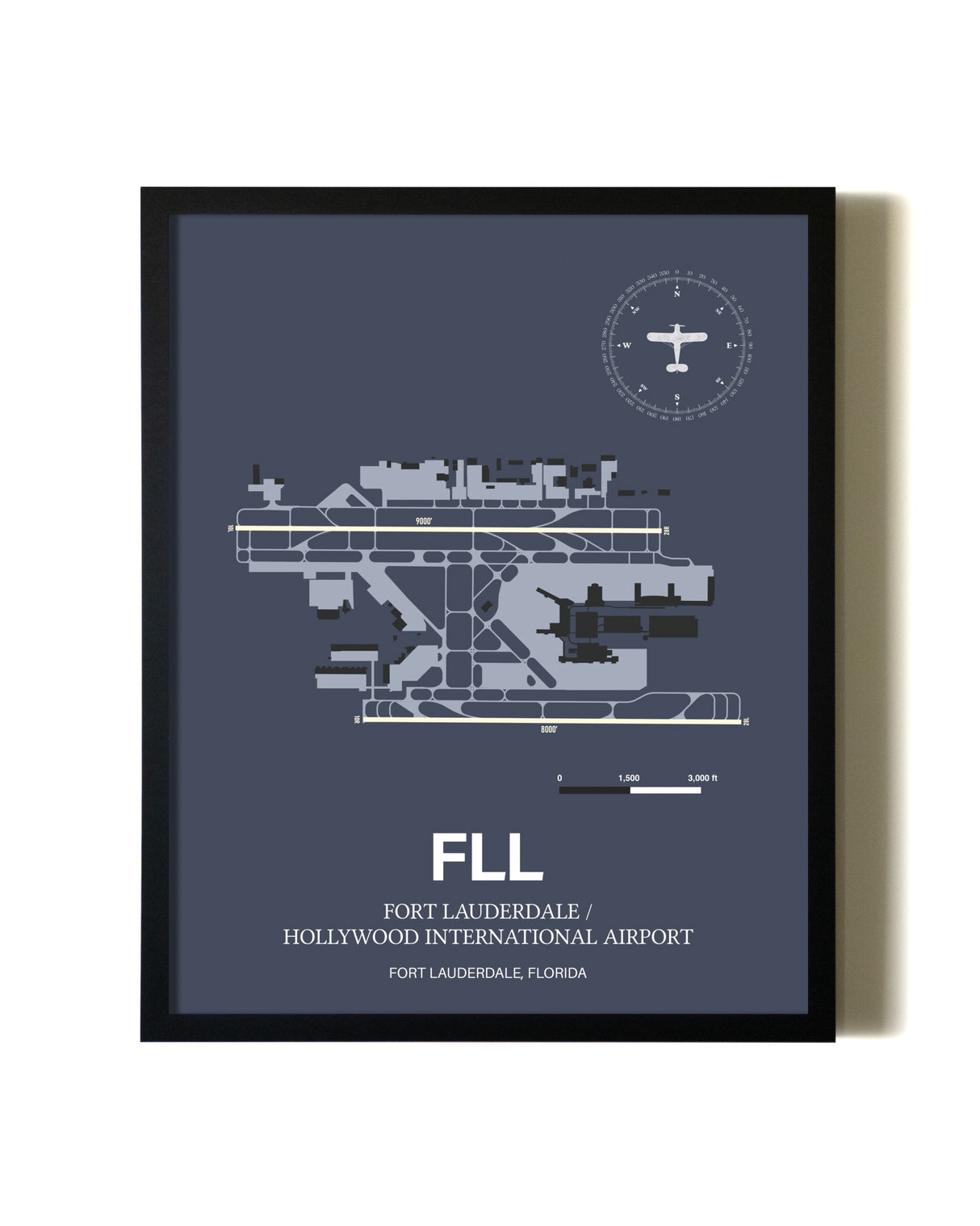 Blue and Cream Framed Fort Lauderdale/Hollywood International Airport layout wall art poster