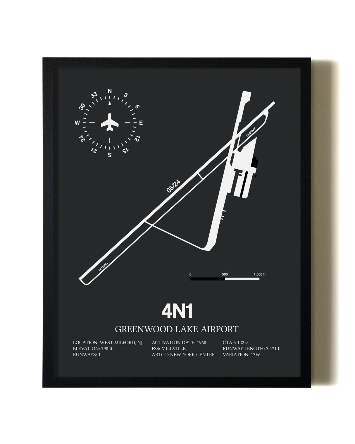 Unframed Greenwood Lake Airport map print poster