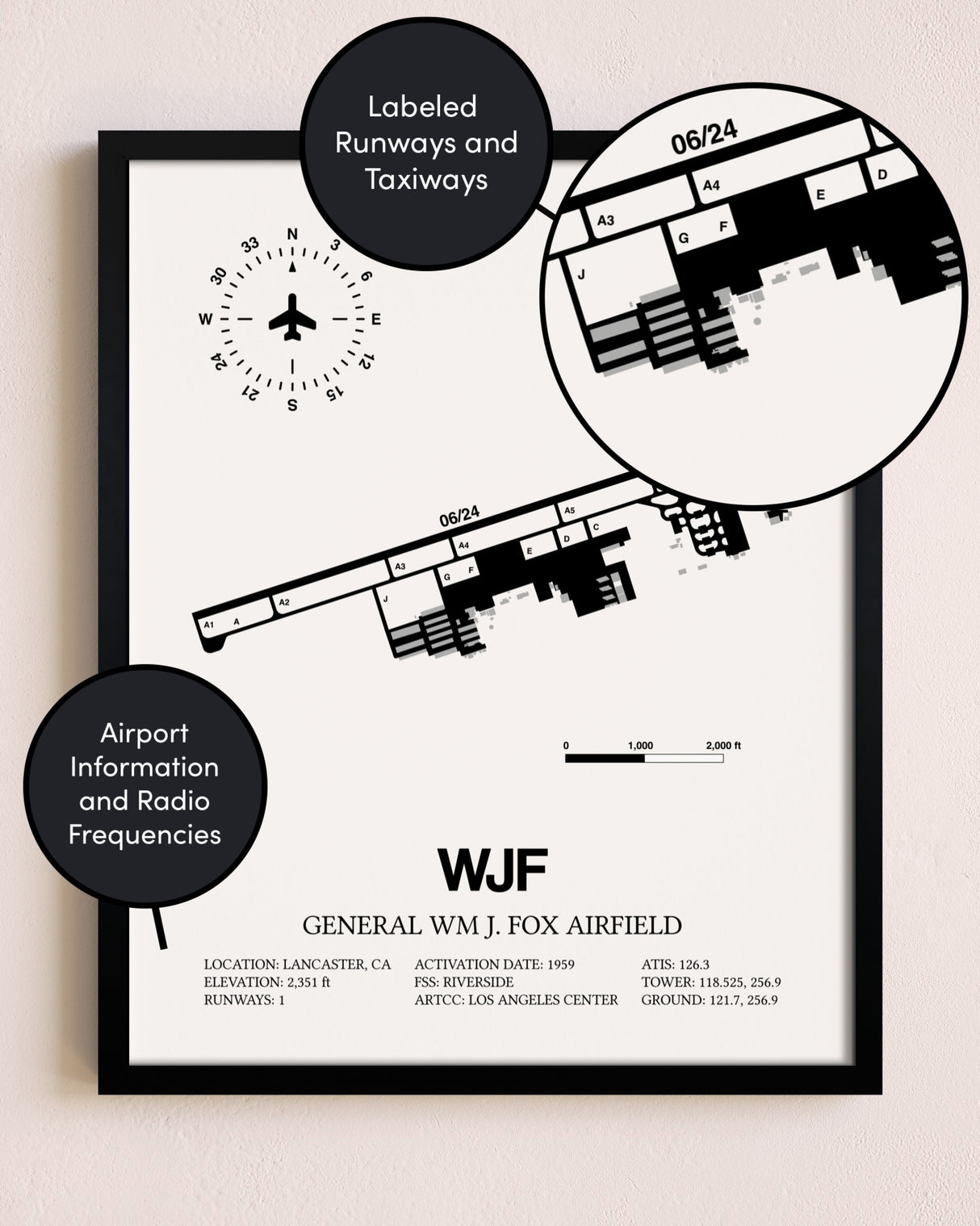 Framed General William J. Fox Airfield layout wall art poster