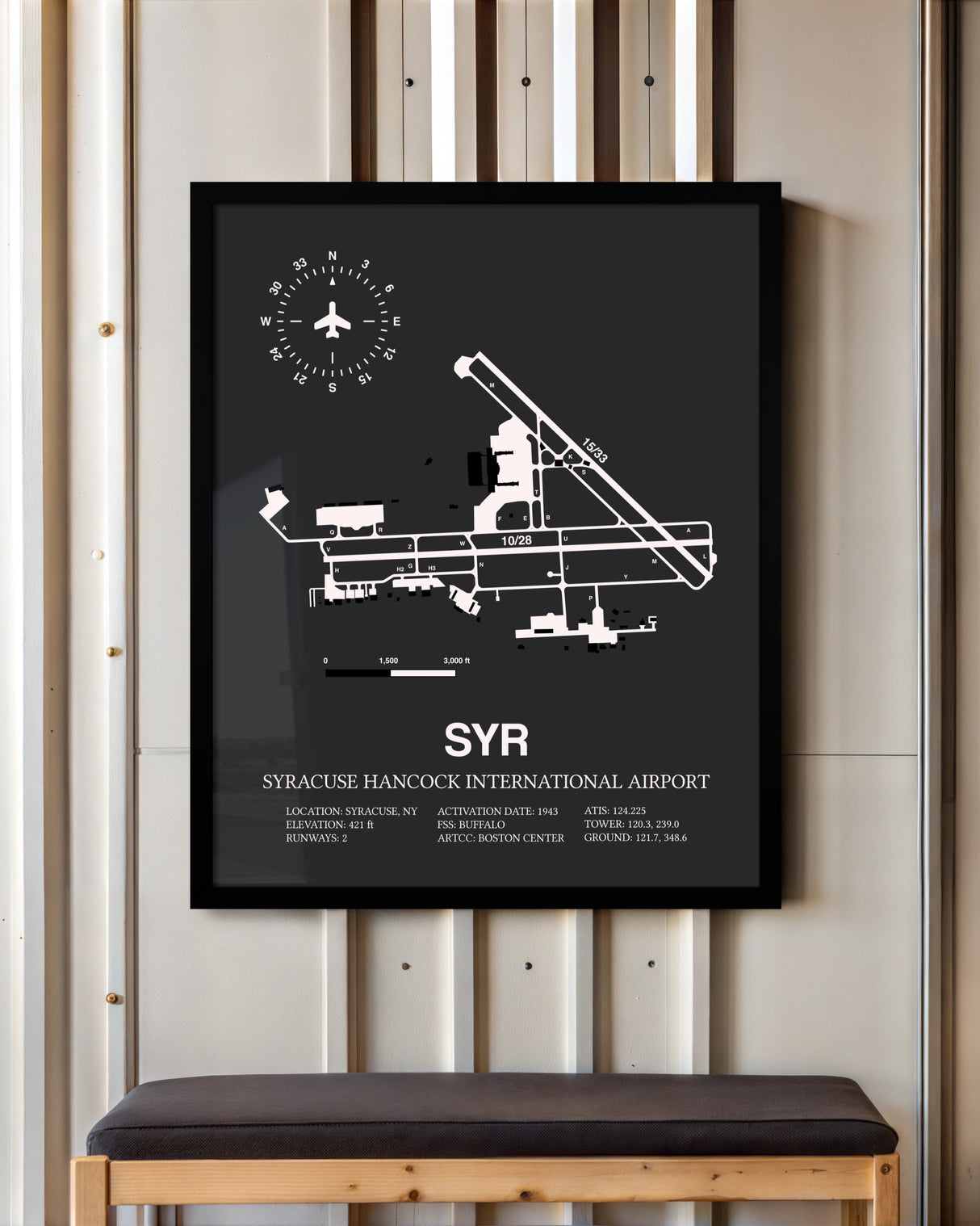 Frame color options for Syracuse Hancock International Airport Wall Art