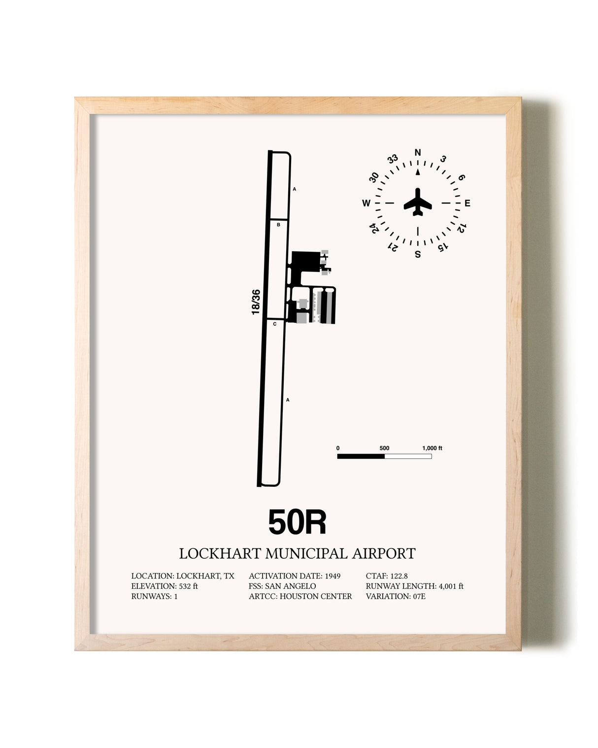 Lockhart Municipal Airport framed wall art in white frame