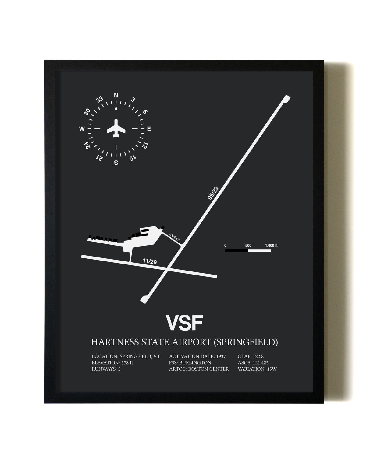 Unframed Hartness State Airport (Springfield) map print poster