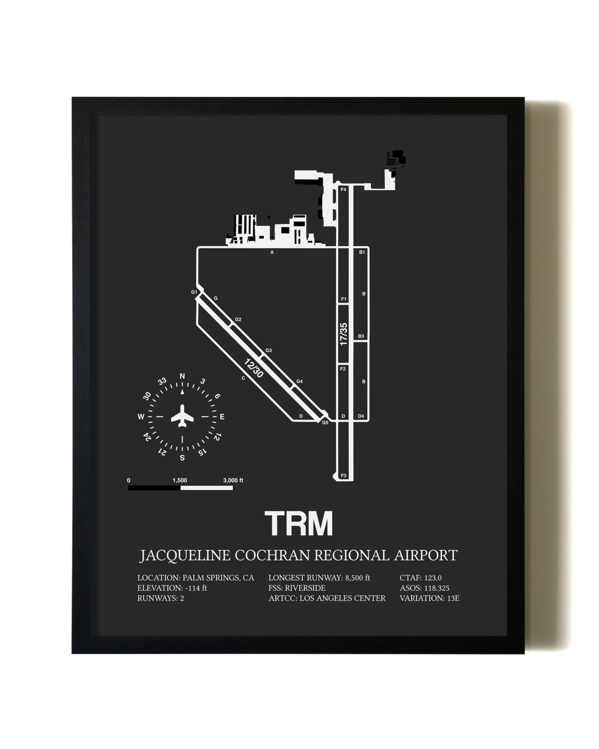 Unframed Jacqueline Cochran Regional Airport map print poster