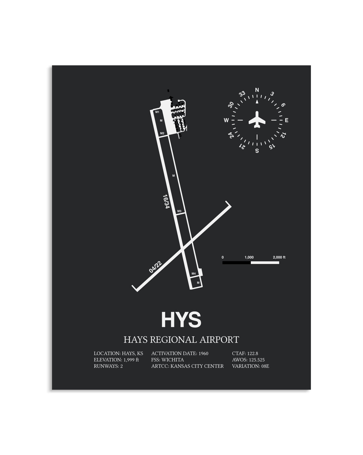 Gray Framed Hays Regional Airport layout wall art poster