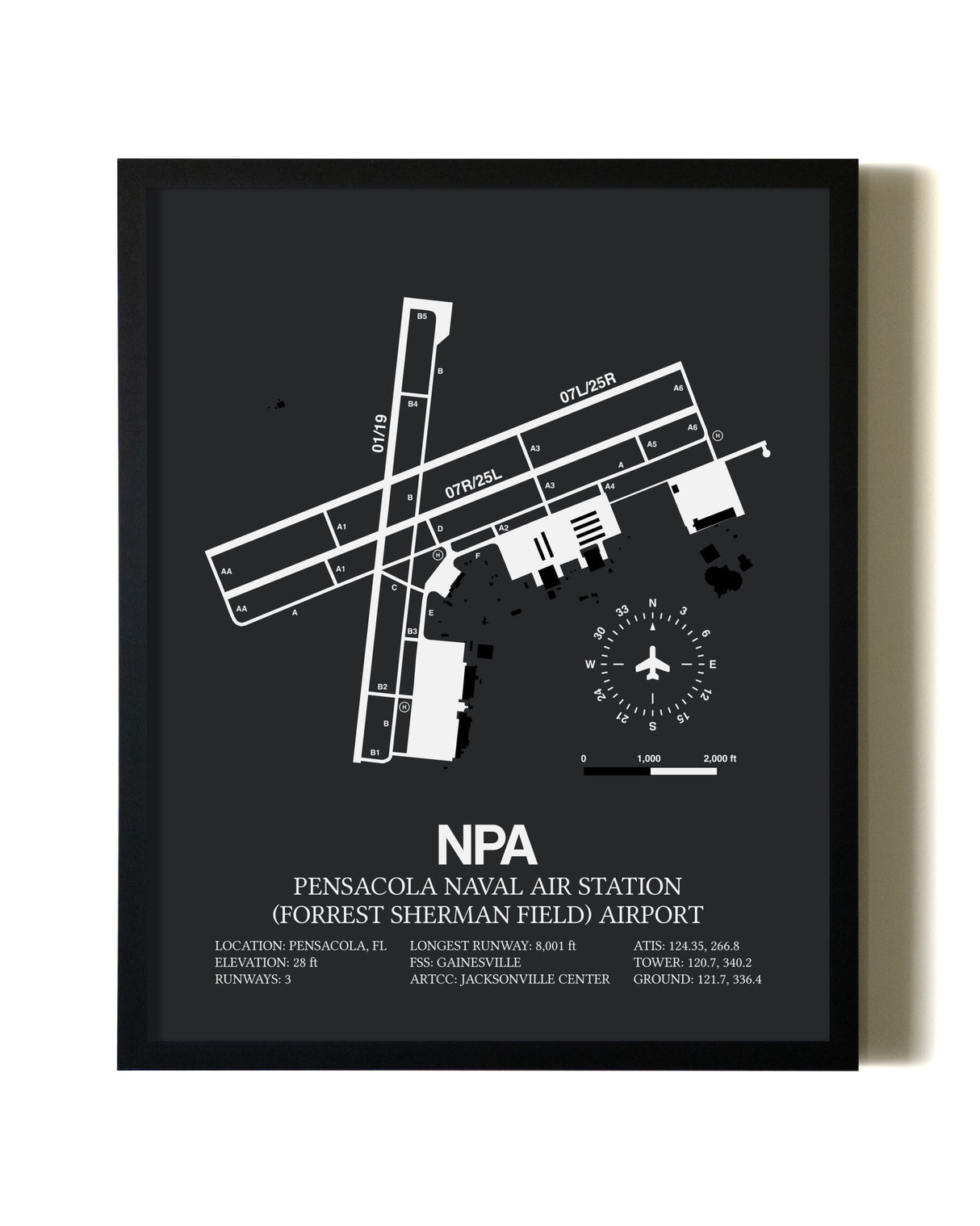 Unframed Pensacola Naval Air Station (Forrest Sherman Field) Airport map print poster