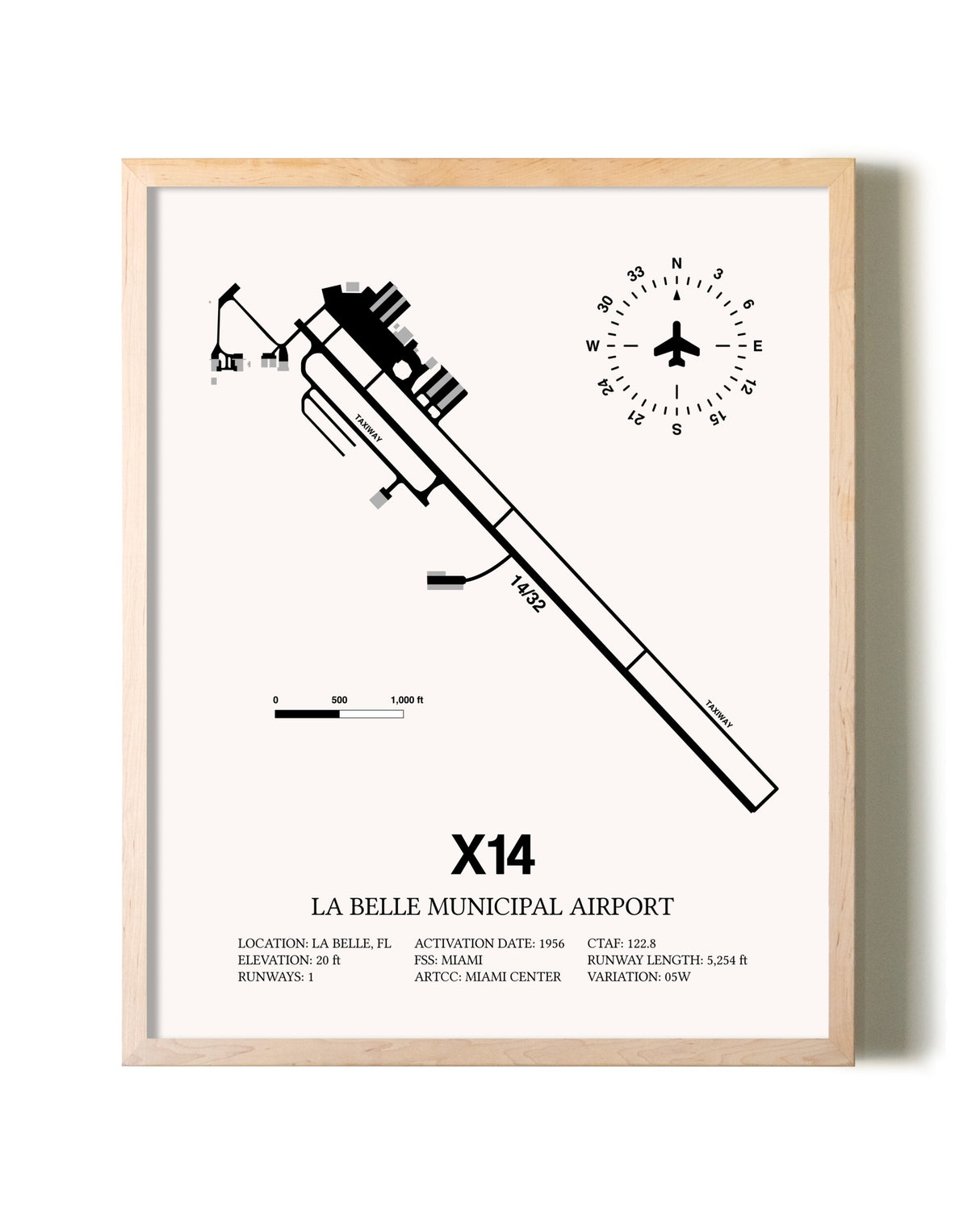 La Belle Municipal Airport framed wall art in white frame