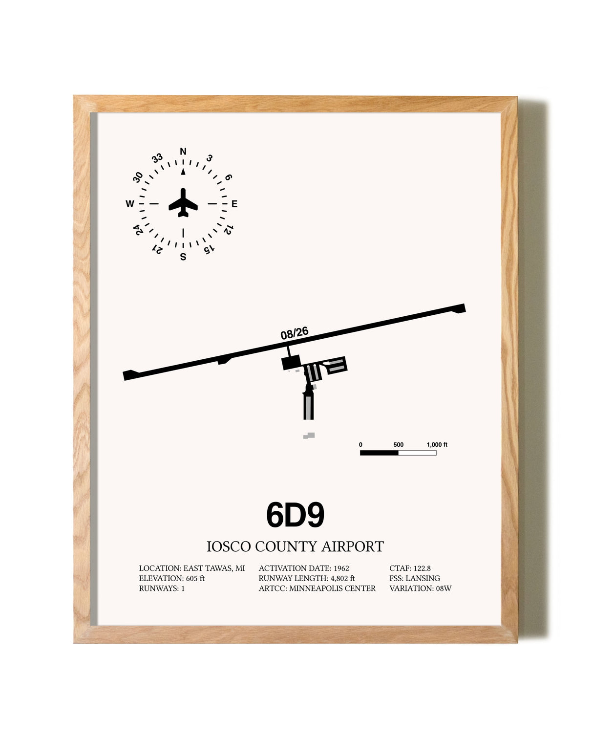 Iosco County Airport framed print in natural wood frame