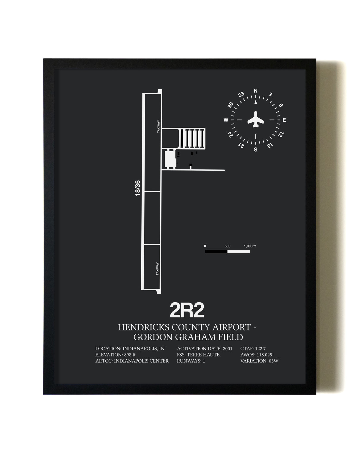 Unframed Hendricks County Airport-Gordon Graham Field map print poster