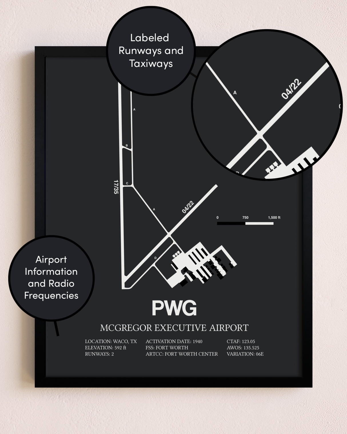 McGregor Executive Airport poster size comparison chart