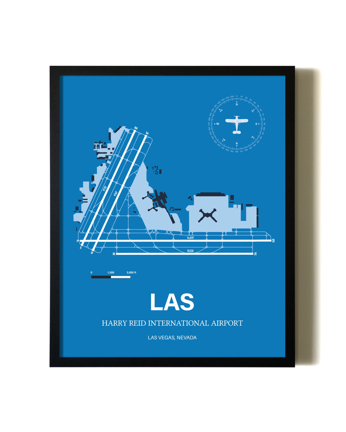Sky Blue Harry Reid International Airport aviation wall décor in black wood frame