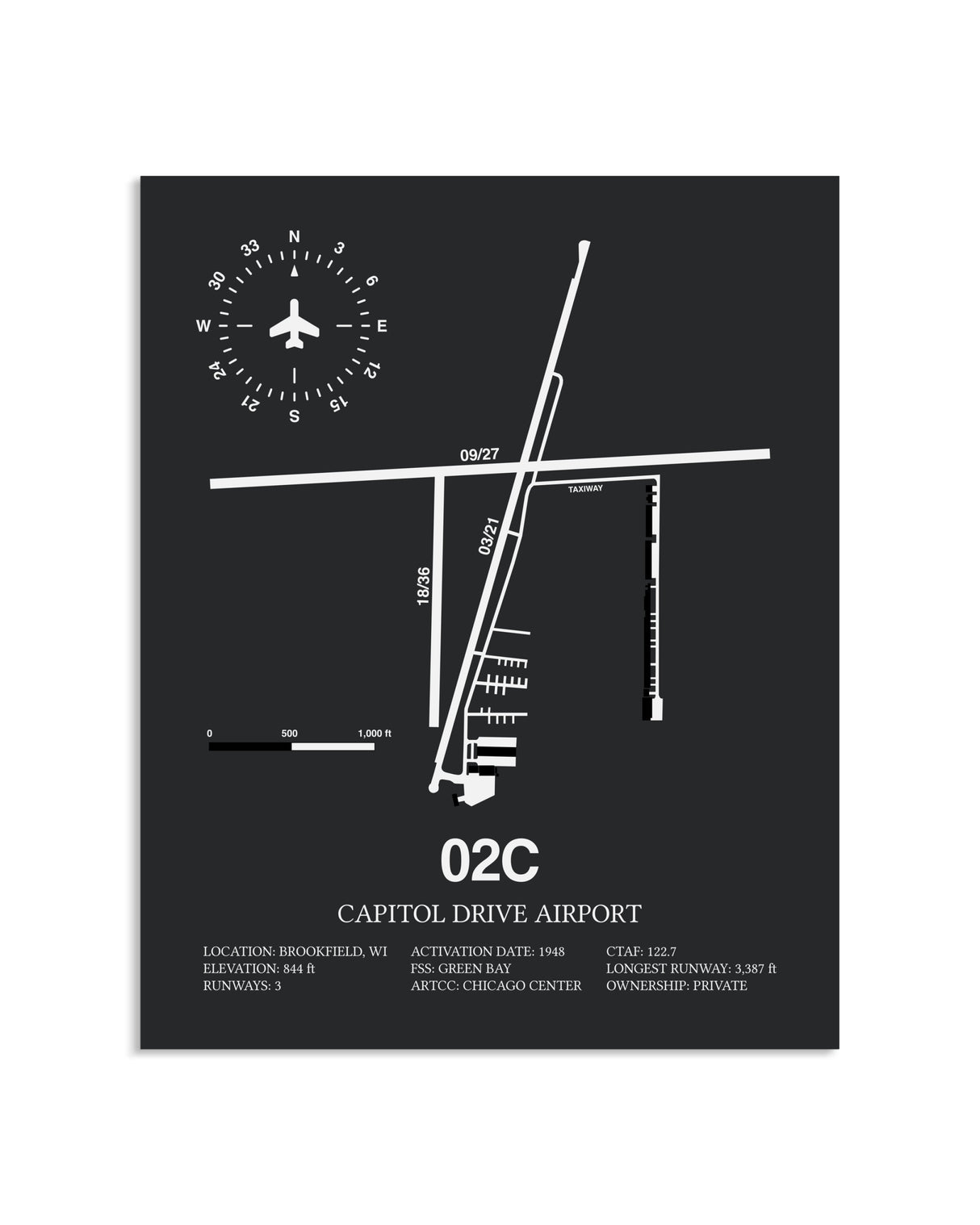 Gray Framed Capitol Drive Airport layout wall art poster