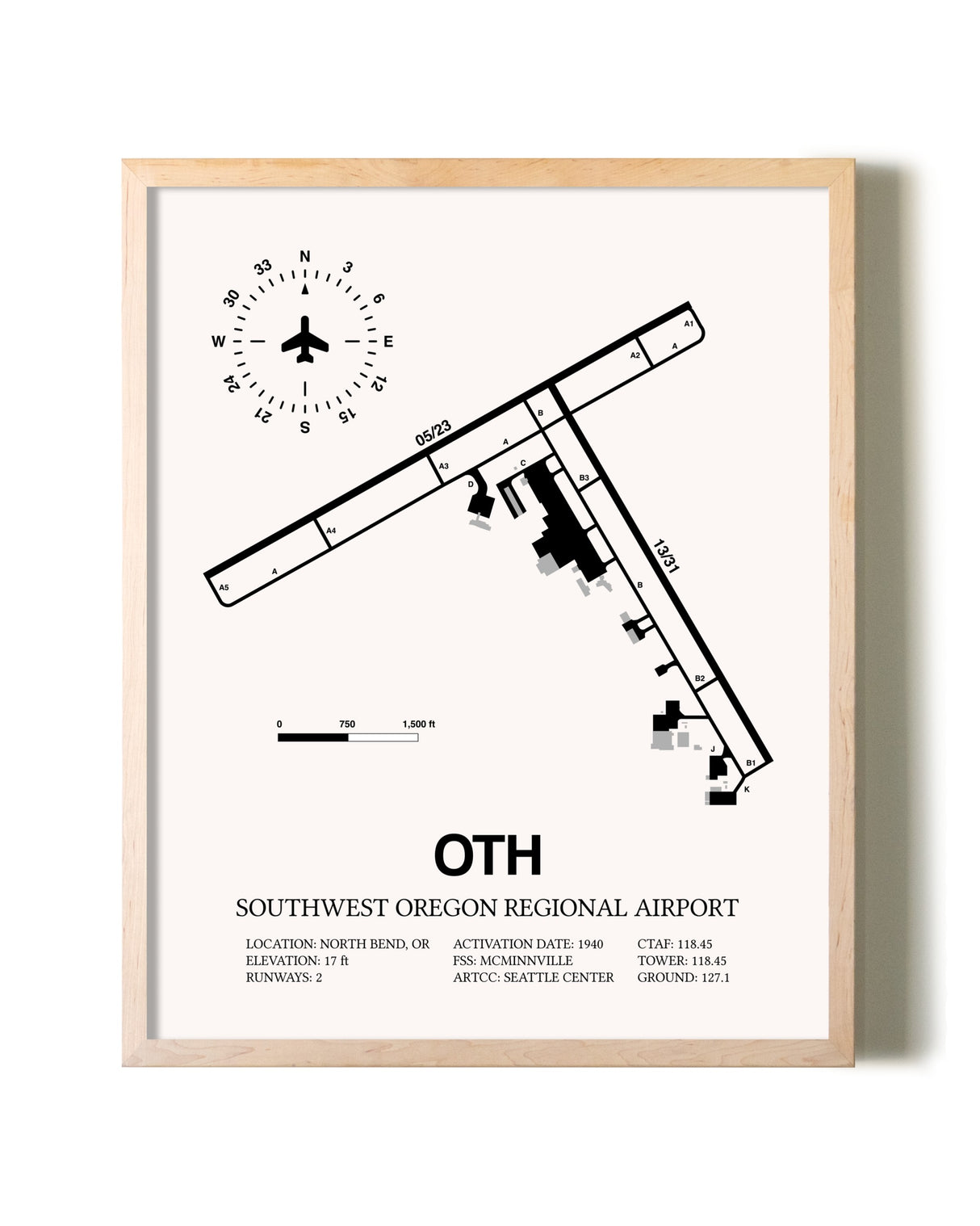 Southwest Oregon Regional Airport framed wall art in white frame