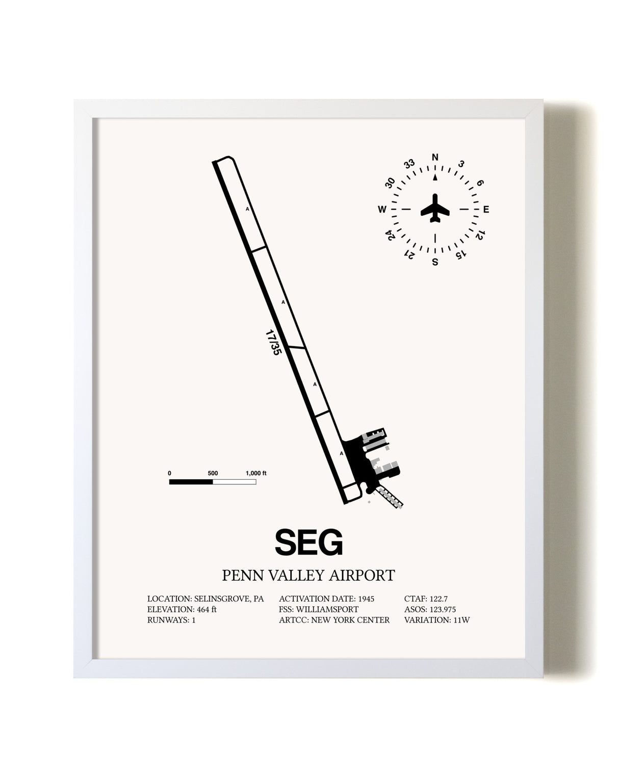 Penn Valley Airport airport map poster in oak frame