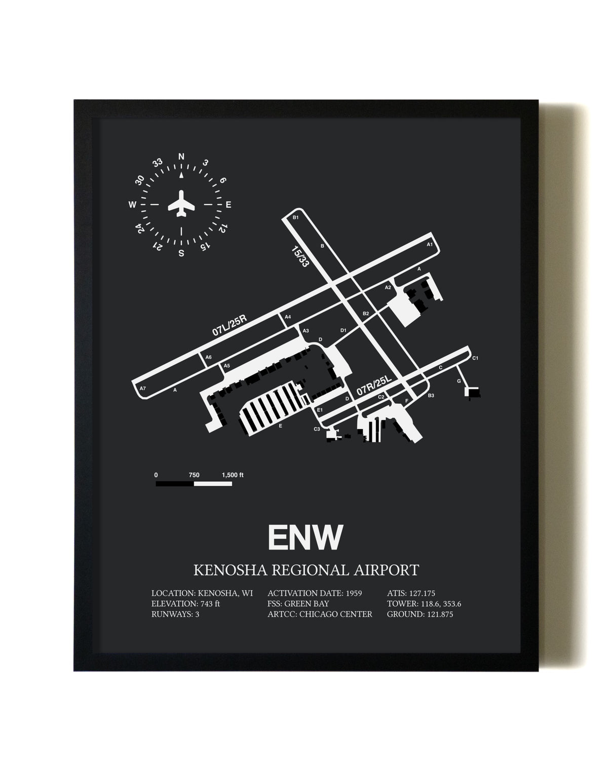 Unframed Kenosha Regional Airport map print poster