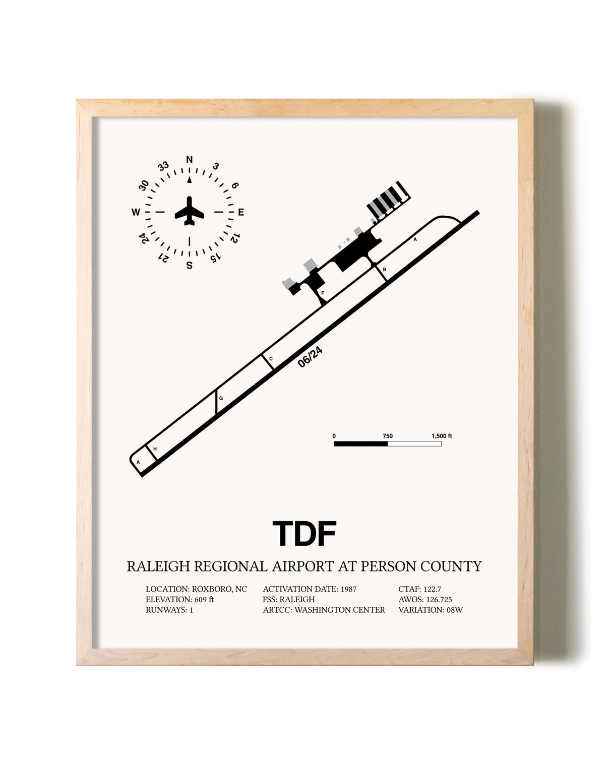 Raleigh Regional Airport At Person County framed wall art in white frame