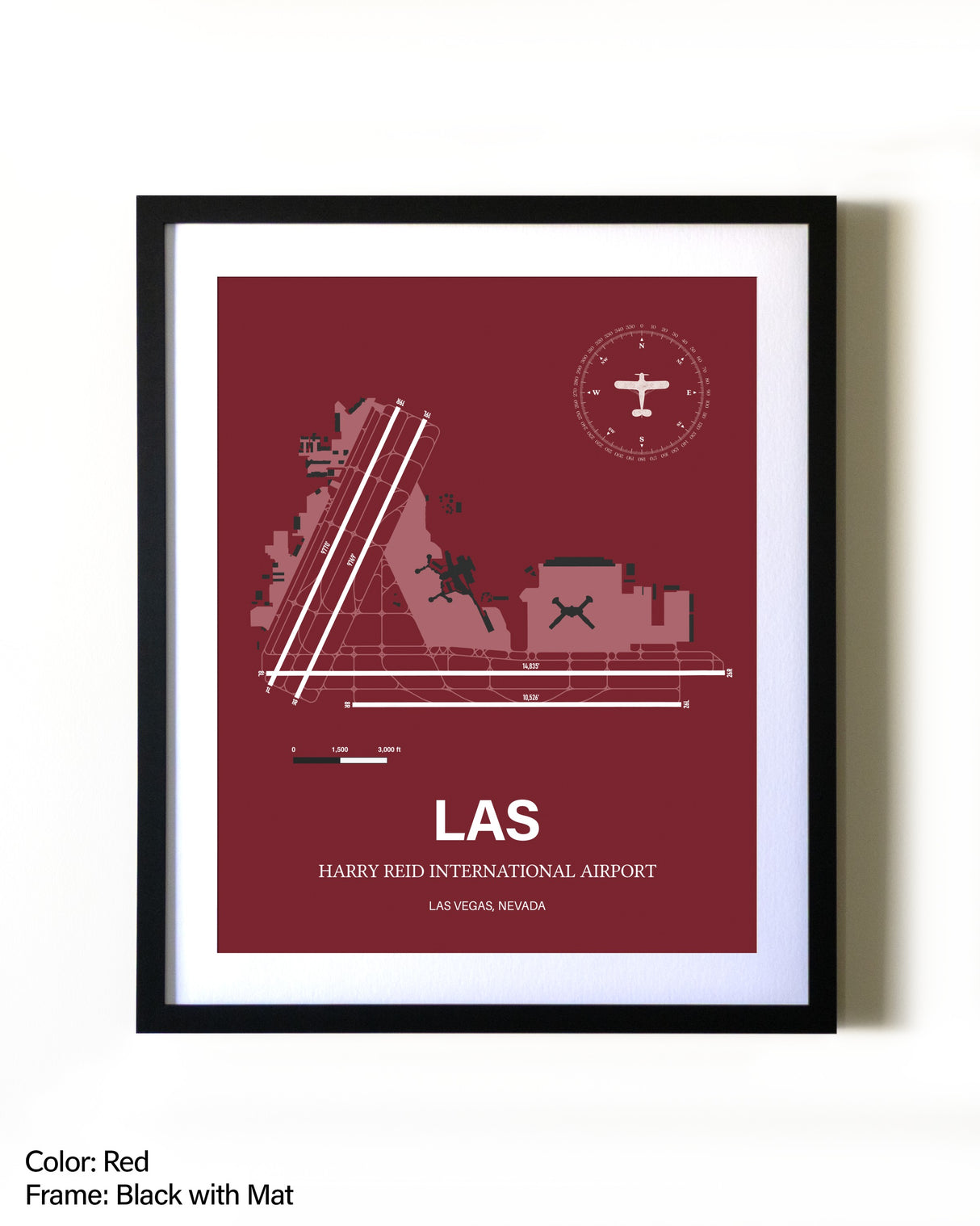 Harry Reid International Airport aviation wall décor in black wood frame