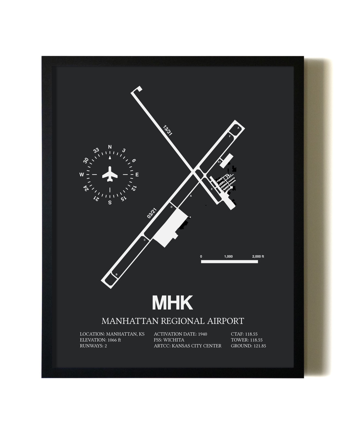 Unframed Manhattan Regional Airport map print poster