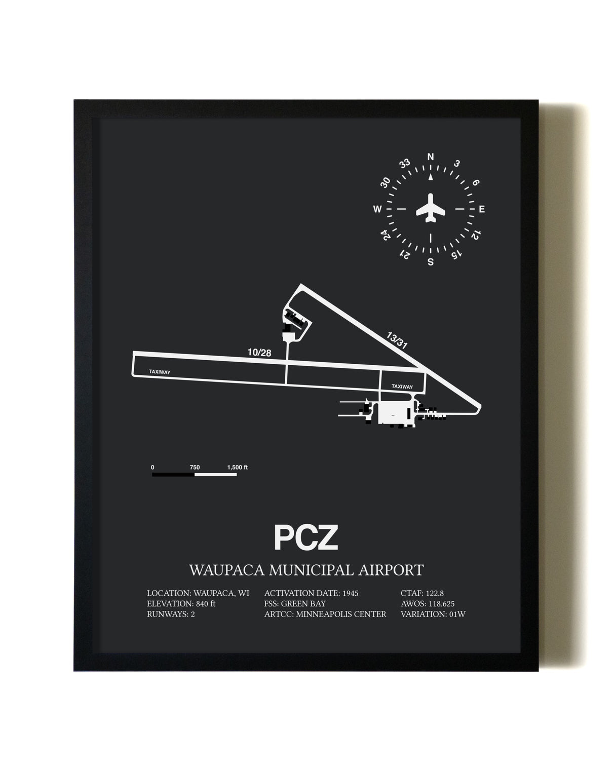 Unframed Waupaca Municipal Airport map print poster