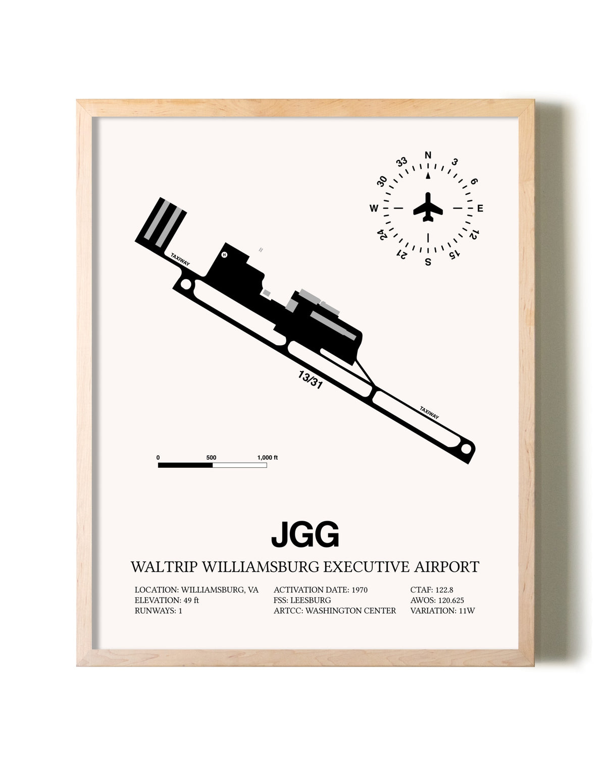 Waltrip Williamsburg Executive Airport framed wall art in white frame
