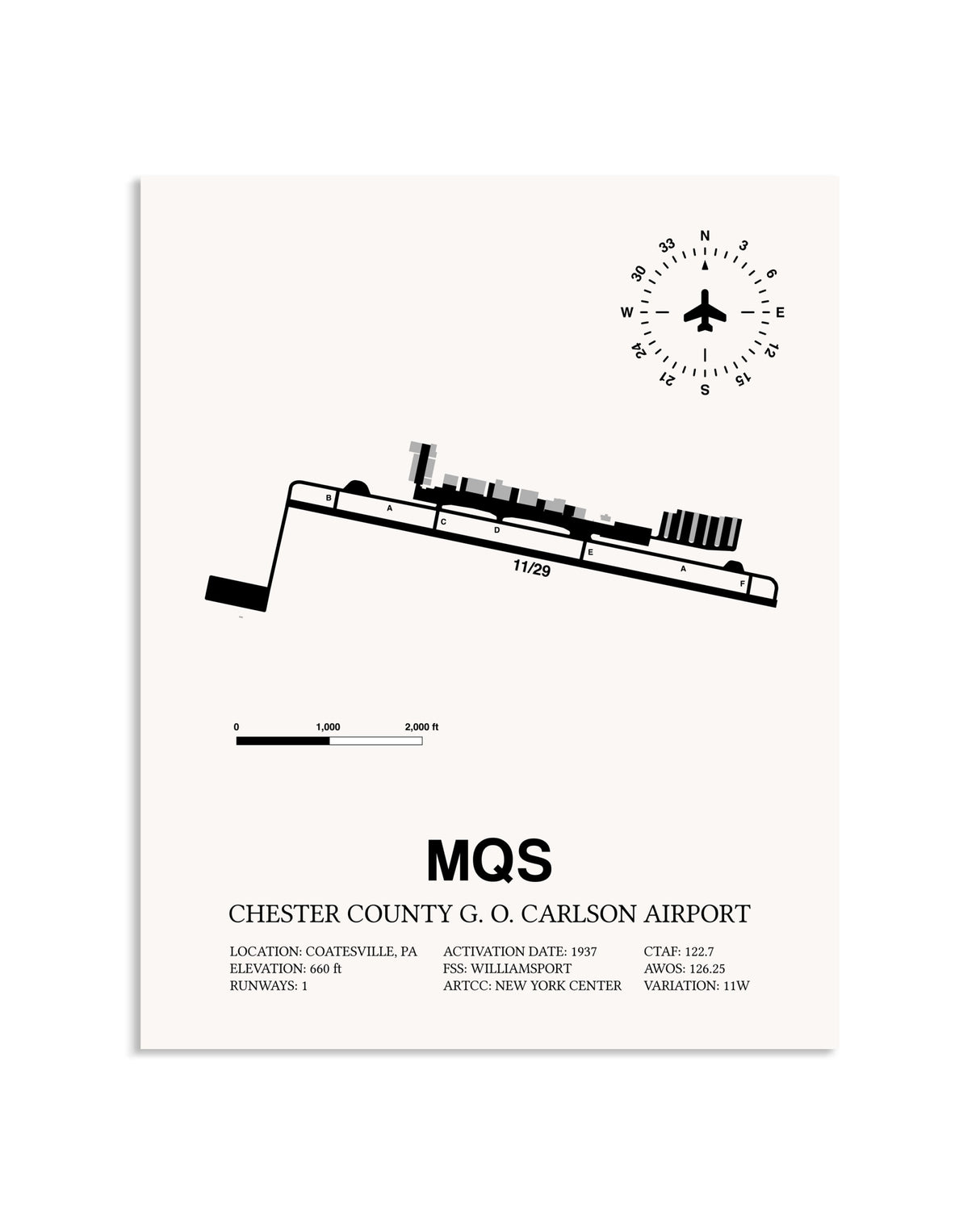 Gray Chester County G. O. Carlson Airport framed poster displayed in an airplane hangar