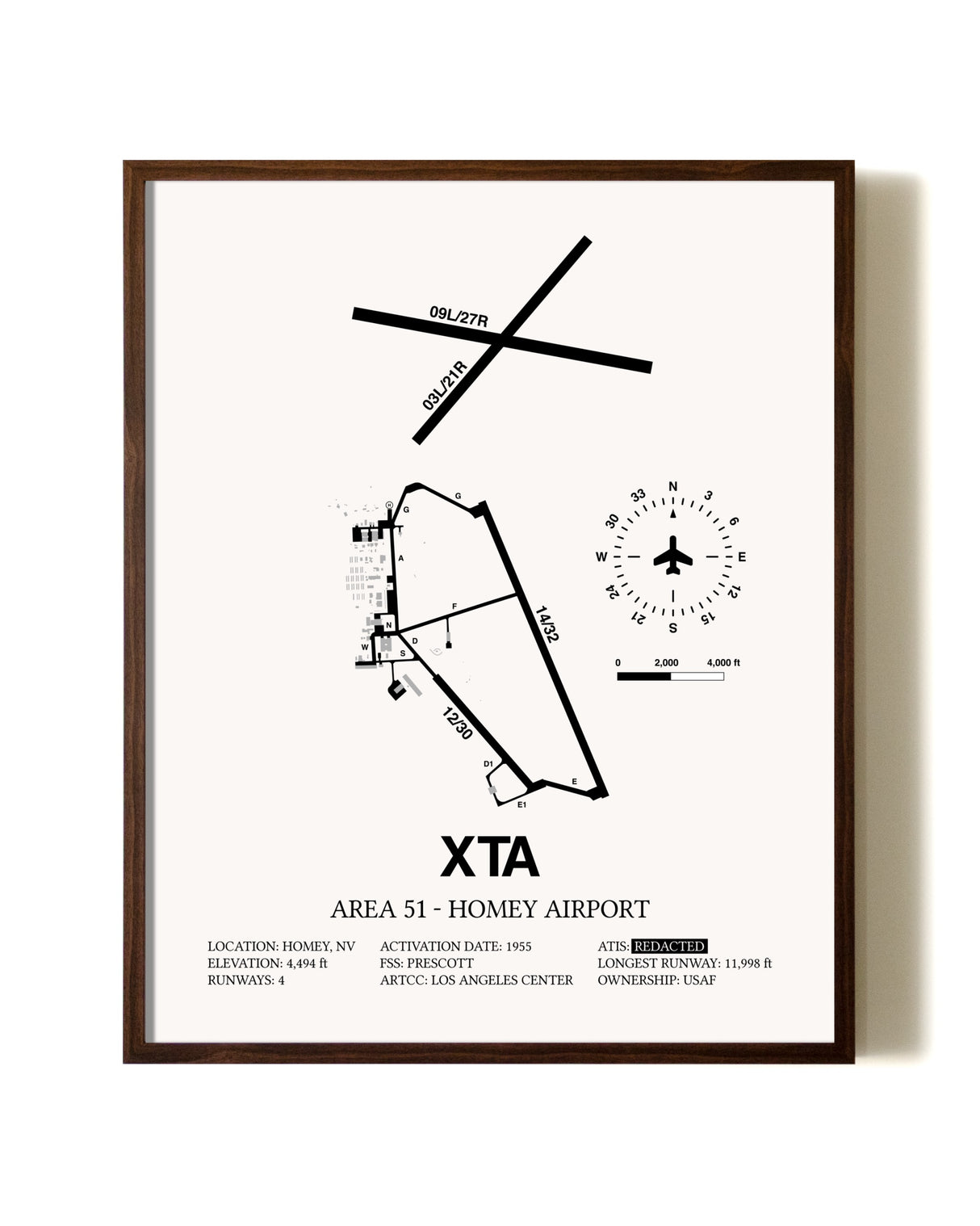 Homey Airport - Area 51 aviation print in walnut frame