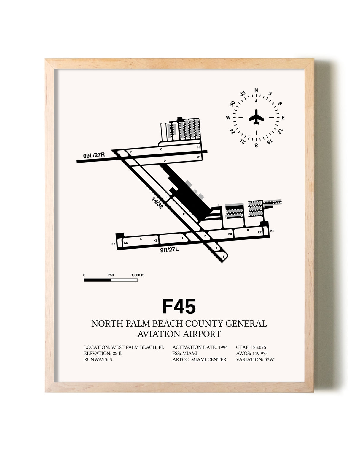 North Palm Beach County General Aviation Airport framed wall art in white frame