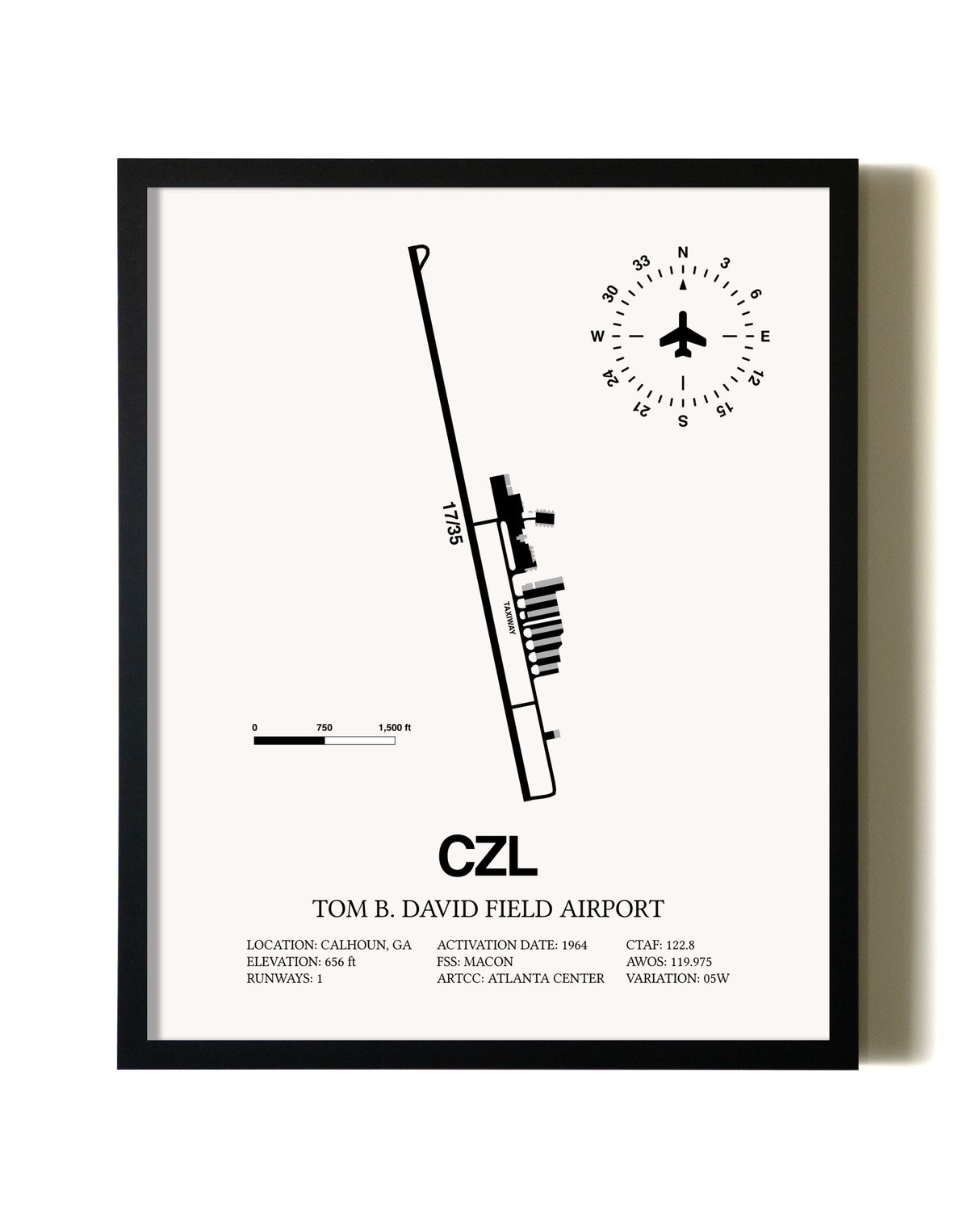 Framed Tom B. David Field Airport wall art poster in black frame