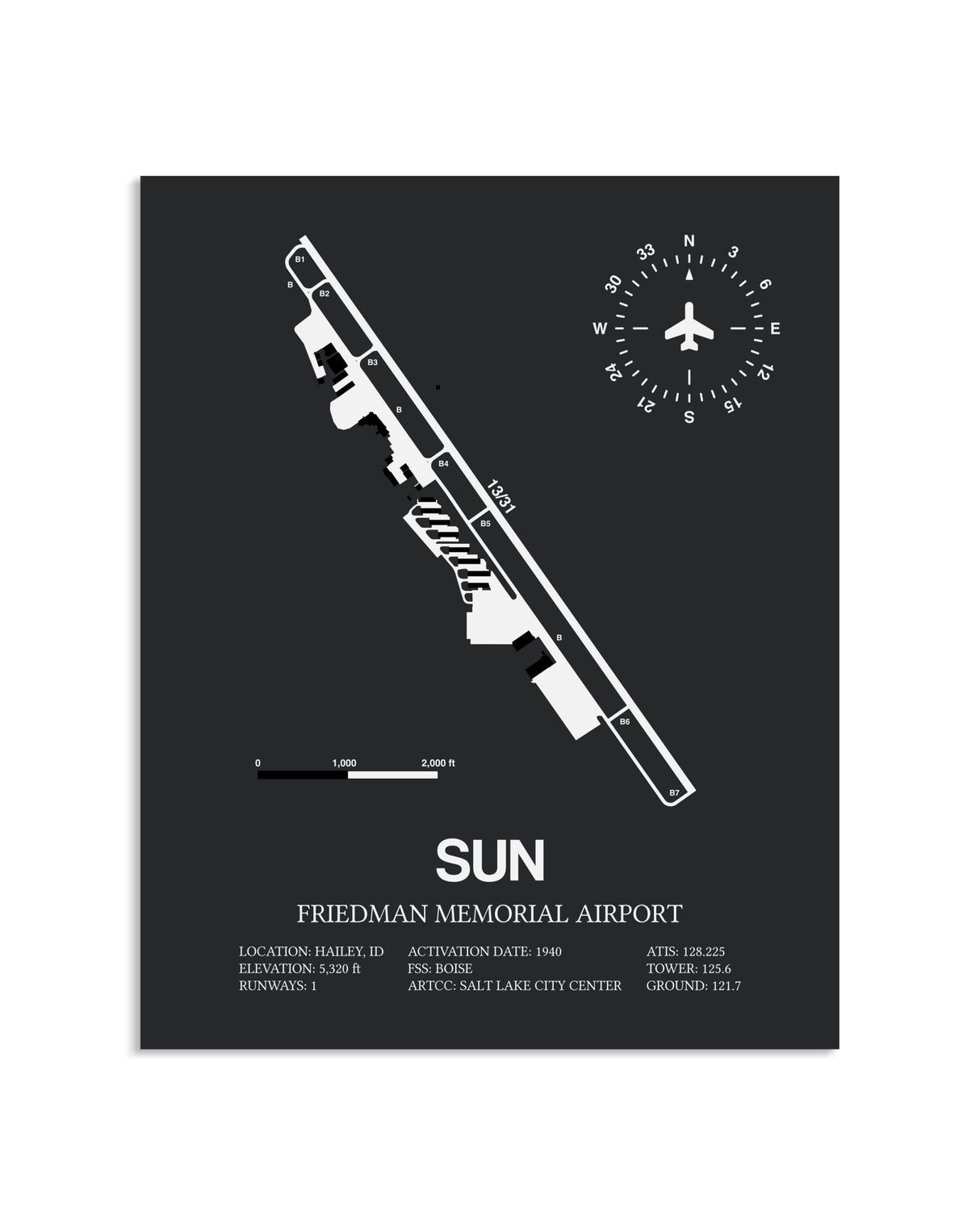Gray Framed Friedman Memorial Airport layout wall art poster