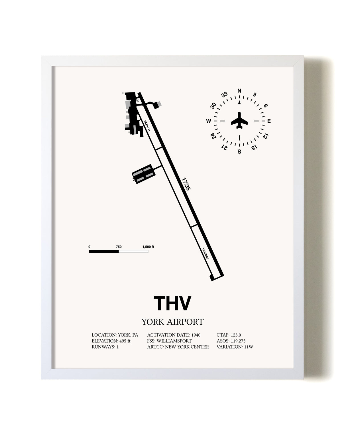 York Airport airport map poster in oak frame