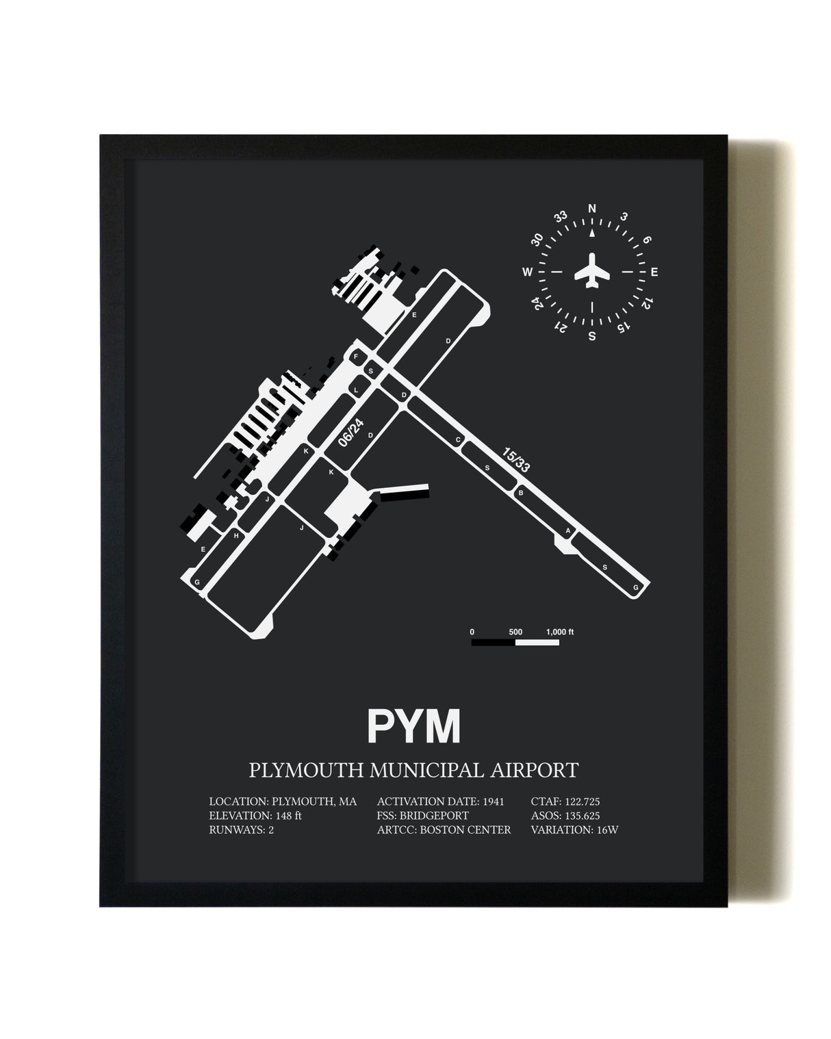 Unframed Plymouth Municipal Airport map print poster