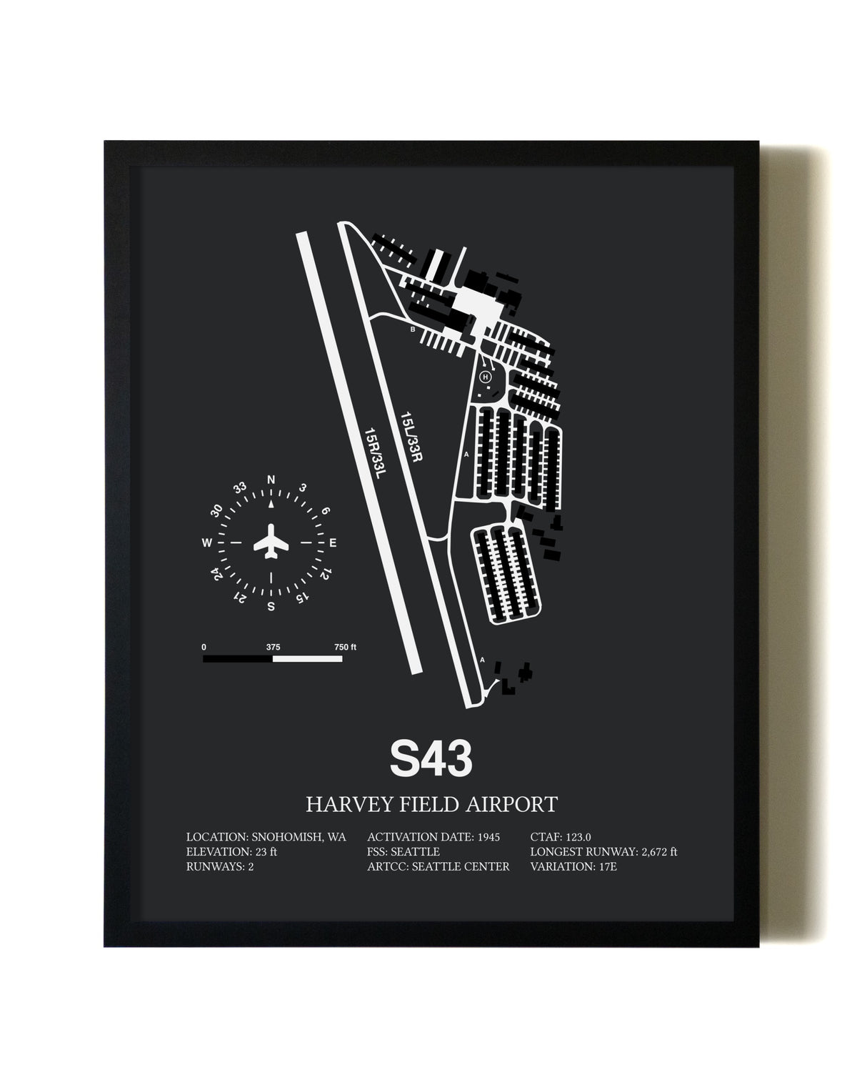 Unframed Harvey Field Airport map print poster